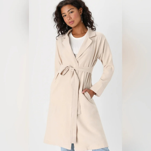 Lulus Sage the Label Gwyneth Tan Tie-Back Trench Coat | Size M | Style # 17323 - Picture 2 of 12